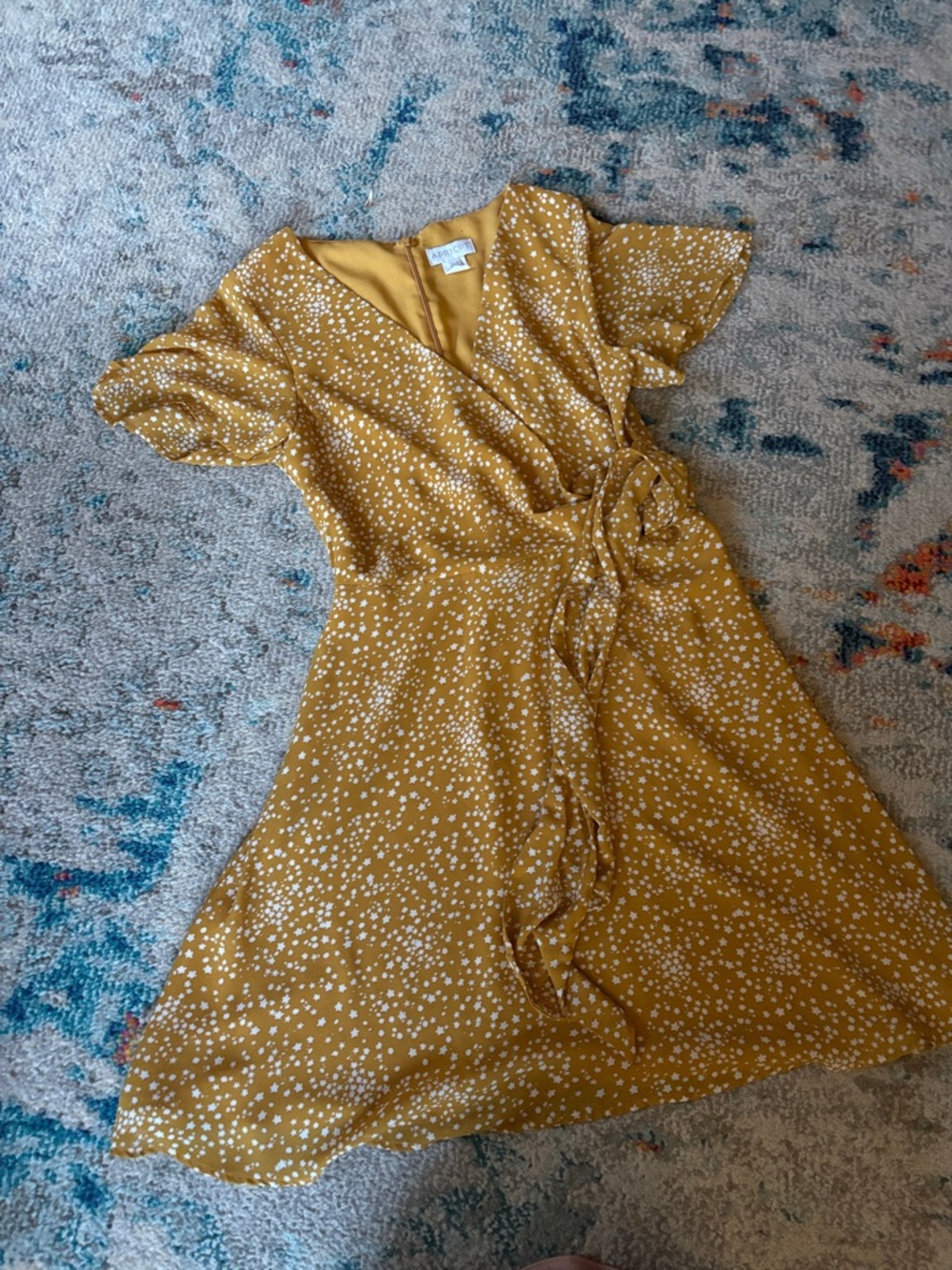 APRICOT Mustard Yellow Floral Wrap Midi Dress